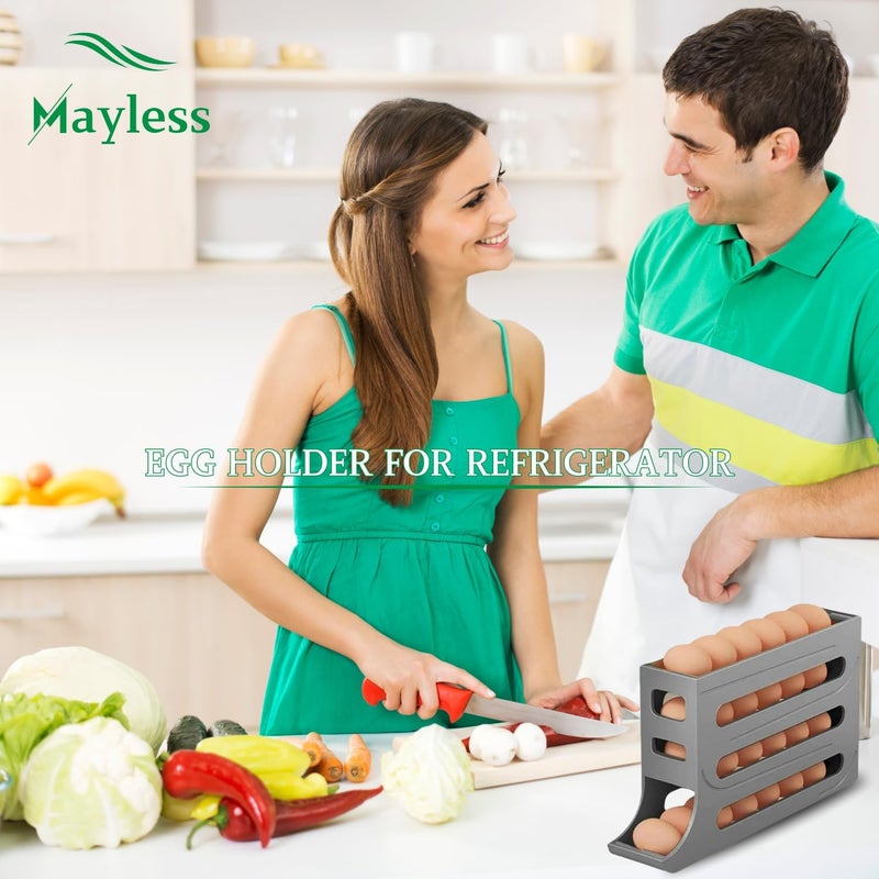 MAYLESS EGG HOLDER FOR FRIDGE, Auto Rolling Fridge Egg Organizer, Egg Rack For Refrigerator. (Grey) - Image 5